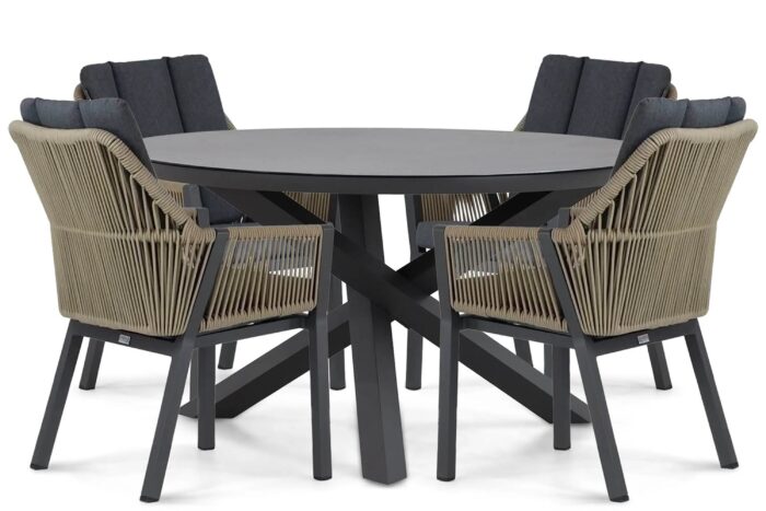 Lifestyle Garden Furniture Verona/Livorno 125 cm dining tuinset 5-delig – Taupe-naturel-bruin