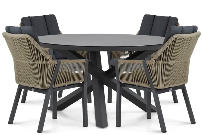 Lifestyle Garden Furniture Verona/Livorno 125 cm dining tuinset 5-delig - Taupe-naturel-bruin