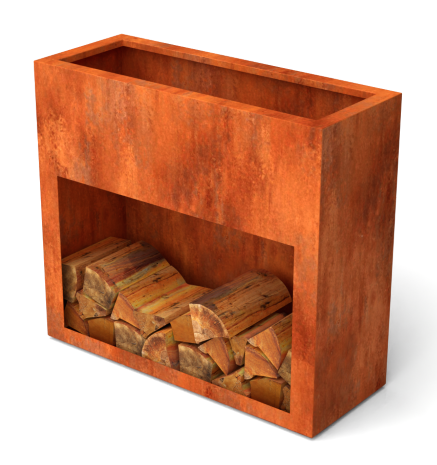 Geroba Landa E x clu plantenbakken met houtopslag Cortenstaal 1500 x 385 x 901 mm – oranje