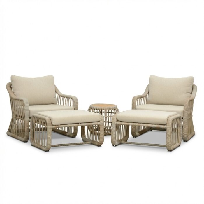 BUITEN living Bruno lounge balkonset 2 personen | wicker + teakhout | Mexican Sand | 5-delig