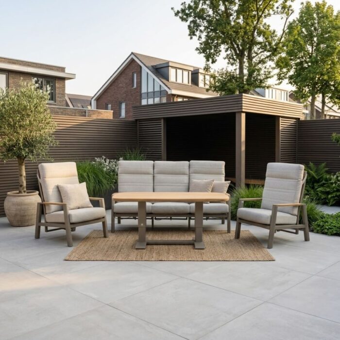 LUX outdoor living Brighton stoel-bank loungeset verstelbaar 5 personen | aluminium + teak | beige | 4-delig