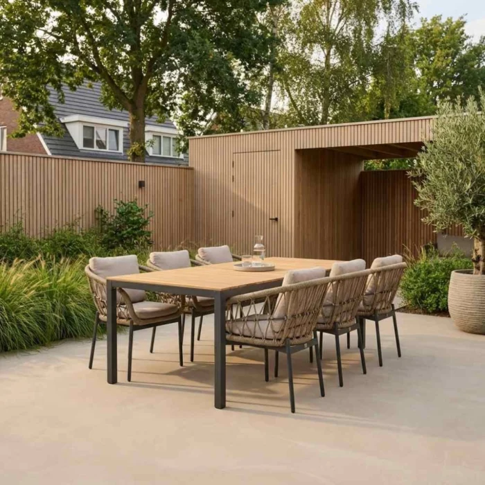 LUX outdoor living Delta/Dakota beige/antraciet dining tuinset | 6 personen | teakhout + touw | 220cm - Zand