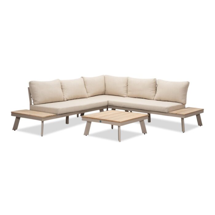 LUX outdoor living New York hoek loungeset 5 personen | aluminium + hardhout | beige/Light Teaklook | 4-delig 248x248cm
