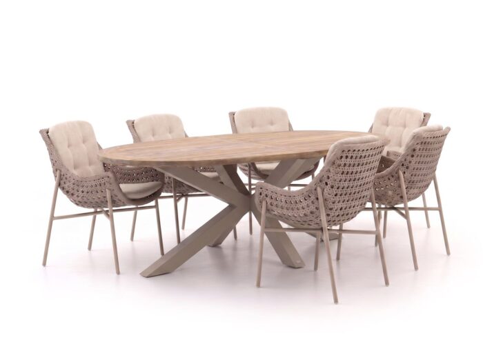 Manifesto Furniture Manifesto Novara/ROUGH-Y Ellips 240cm dining tuinset 7-delig Laagste prijsgarantie! – Bruin