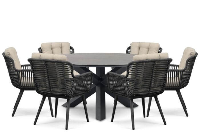 Coco Custa/Xento 150 cm dining tuinset 7-delig – Grijs-antraciet