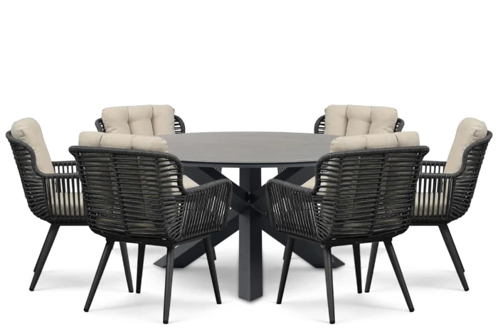 Coco Custa/Xento 150 cm dining tuinset 7-delig - Grijs-antraciet