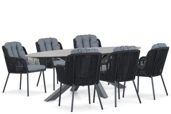 Santika Furniture Tendenza/Ellisse 240 cm dining tuinset 7-delig – Grijs-antraciet