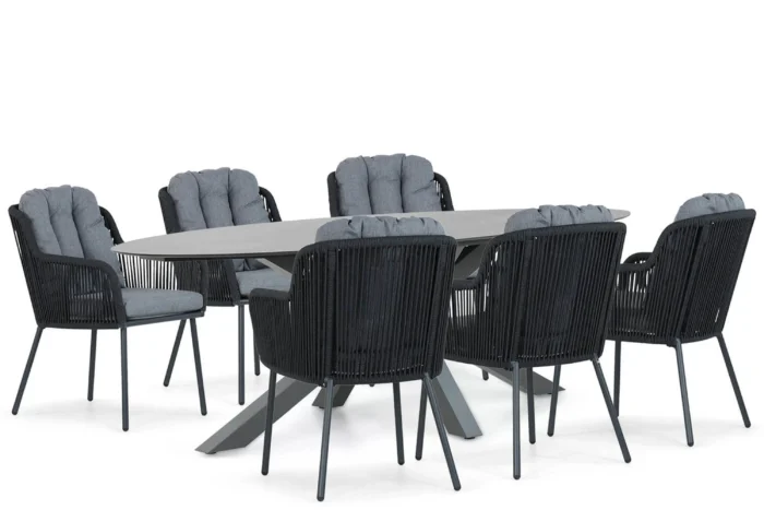 Santika Furniture Tendenza/Ellisse 240 cm dining tuinset 7-delig - Grijs-antraciet