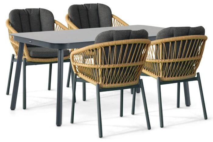 De Laan Projects Laan Malaga/Tavano 160×90 cm dining tuinset 5-delig – Grijs-antraciet