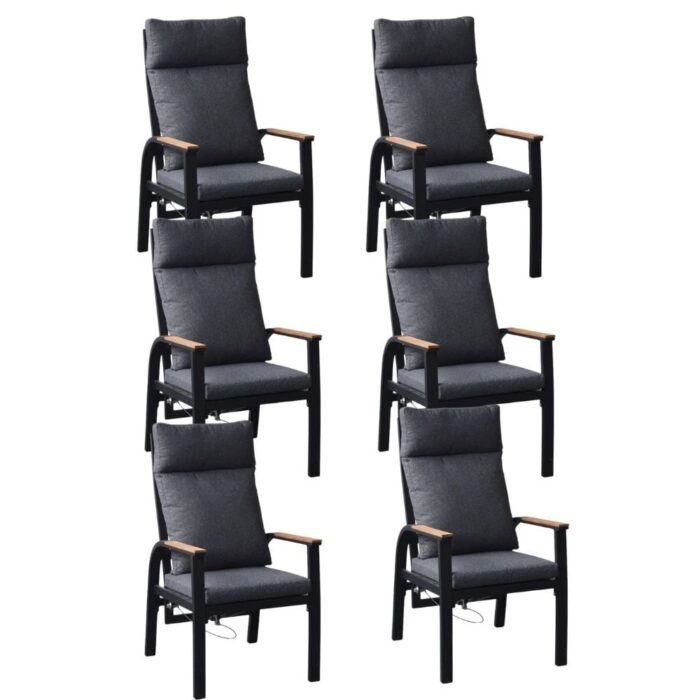 LUX outdoor living Annecy dining tuinstoel set van 6 | aluminium + teakhout | antraciet