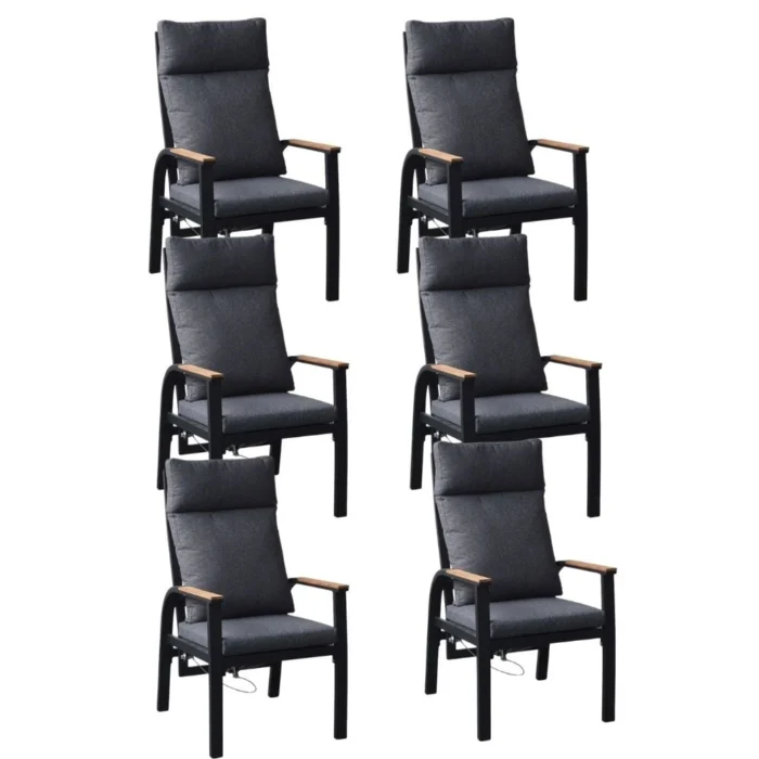 LUX outdoor living Annecy dining tuinstoel set van 6 | aluminium + teakhout | antraciet