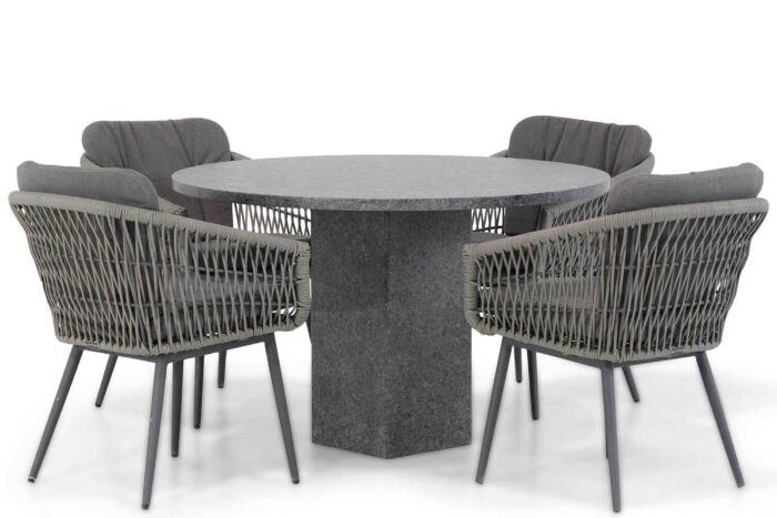 Lifestyle Garden Furniture Western/Graniet 120 cm rond dining tuinset 5-delig – Grijs-antraciet