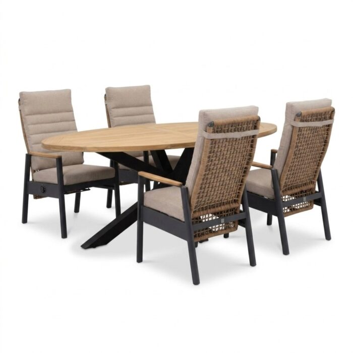 LUX outdoor living Cleve/Boston dining tuinset | 4 personen | teakhout + aluminium | 200cm ovaal