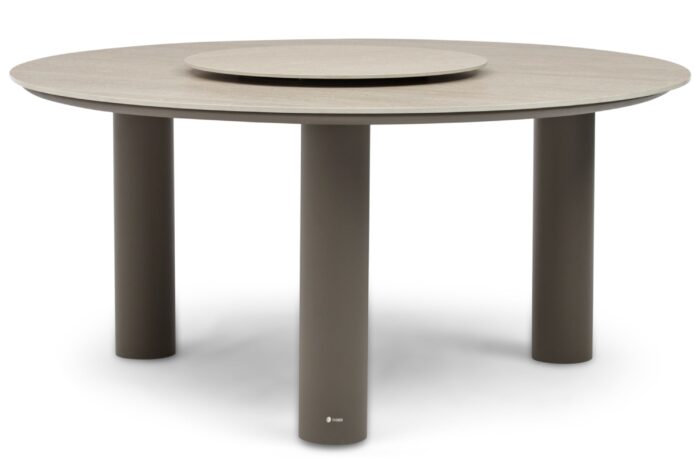 Coco Trino dining tuintafel 158 cm met lazy susan – Taupe-naturel-bruin
