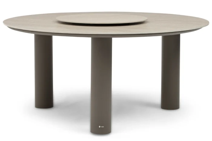 Coco Trino dining tuintafel 158 cm met lazy susan - Taupe-naturel-bruin