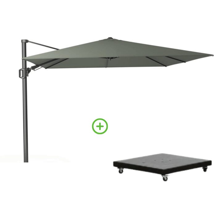 Platinum Challenger T² zweefparasol | 300x300cm met Monza parasolvoet 90kg | olijfgroen