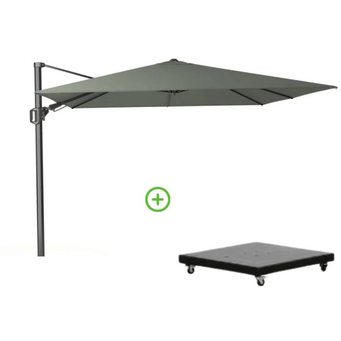 Platinum Challenger T² zweefparasol | 300x300cm met Monza parasolvoet 90kg | olijfgroen