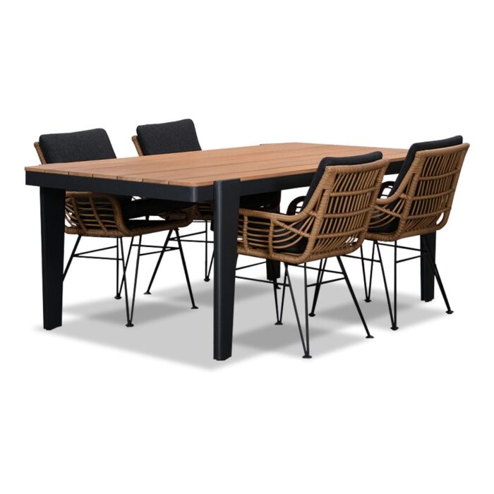 LUX outdoor living Vigo/Carlos antraciet dining tuinset | 4 personen | teakhout + wicker | 200cm