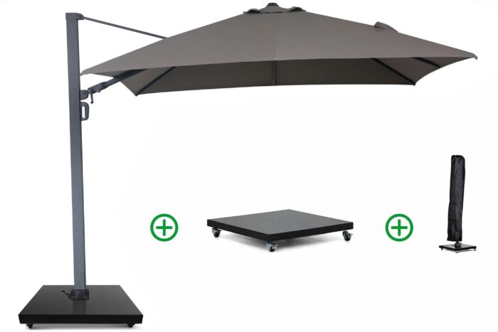 Camello Luna zweefparasol 3x3m S2 Excellent (incl. voet + hoes) – Taupe-naturel-bruin