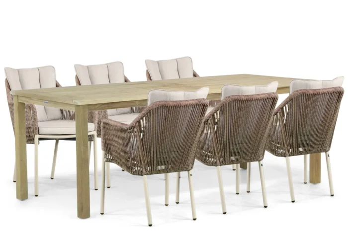 De Laan Projects Laan Marbella/Weston 210 cm dining tuinset 7-delig - Taupe-naturel-bruin