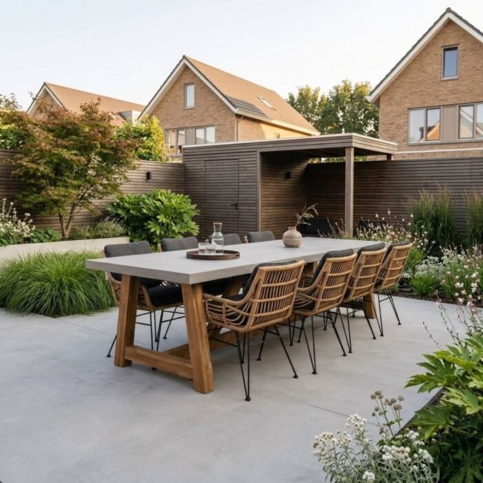 BUITEN living Veltis/Carlos antraciet dining tuinset | 8 personen | betonlook | 300cm