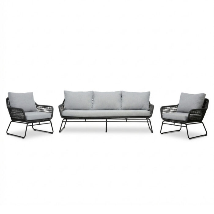 BUITEN living Valencia stoel-bank loungeset 5 personen | touw + aluminium | Stone Grey | 3-delig