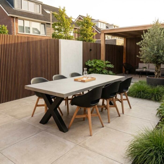 BUITEN living Lyon/Karlstad zwart dining tuinset | 6 personen | betonlook + kunststof | 250cm