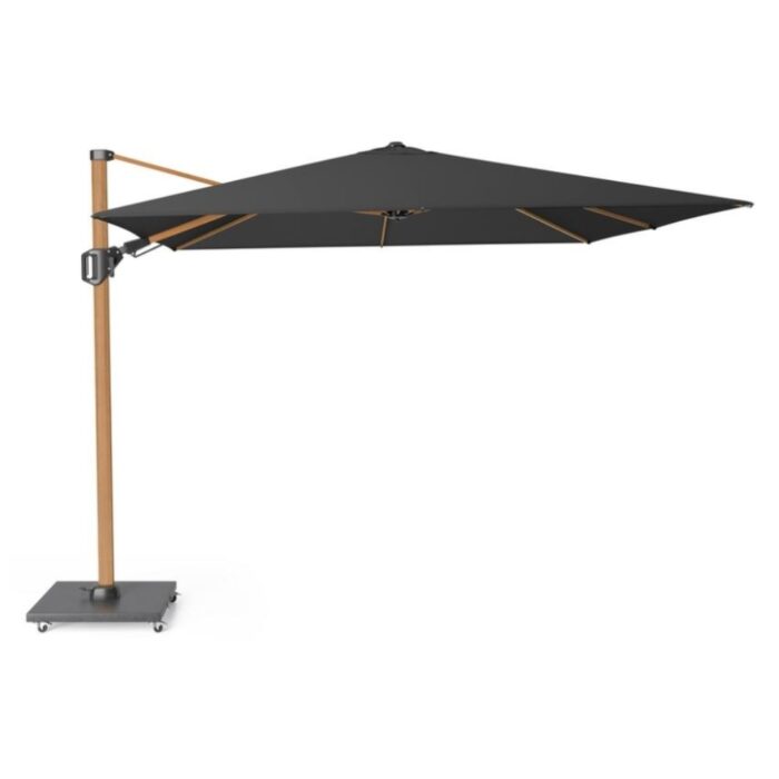 Platinum Challenger T² zweefparasol premium doek | 300x300cm | Faded Black/Teak look – Zwart, Natural Teak