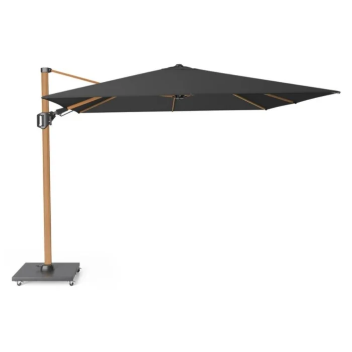 Platinum Challenger T² zweefparasol premium doek | 300x300cm | Faded Black/Teak look - Zwart, Natural Teak