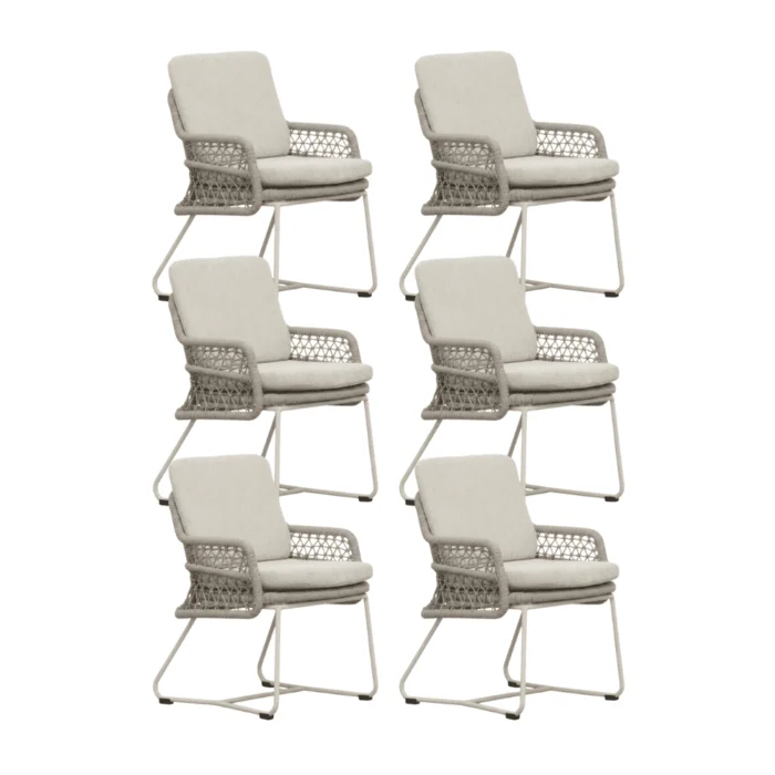 BUITEN living Gianna dining tuinstoel set van 6 | touw + aluminium | Almond Beige - Naturel