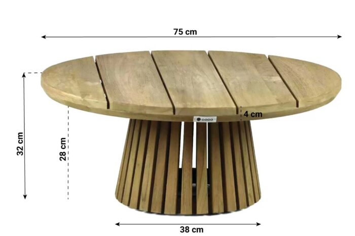 Coco Fungo loungetafel 75 cm Ø – Old teak greywash