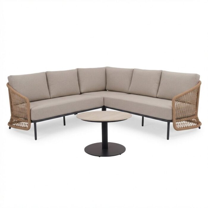 BUITEN living Vienna hoek loungeset 5 personen incl. tafel 60cm | wicker + aluminium | zand | 5-delig 223x223cm