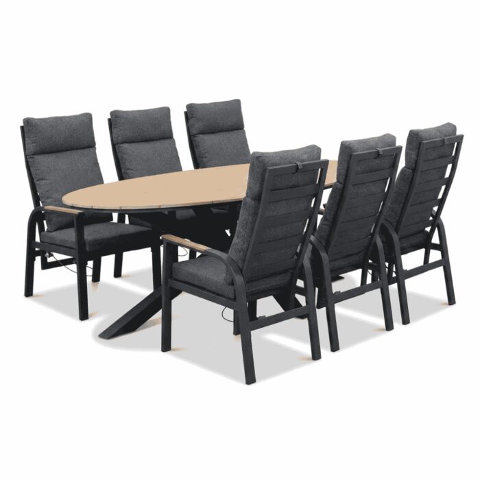 LUX outdoor living Dallas antraciet/Annecy antraciet dining tuinset | 6 personen | polywood + aluminium | 220cm