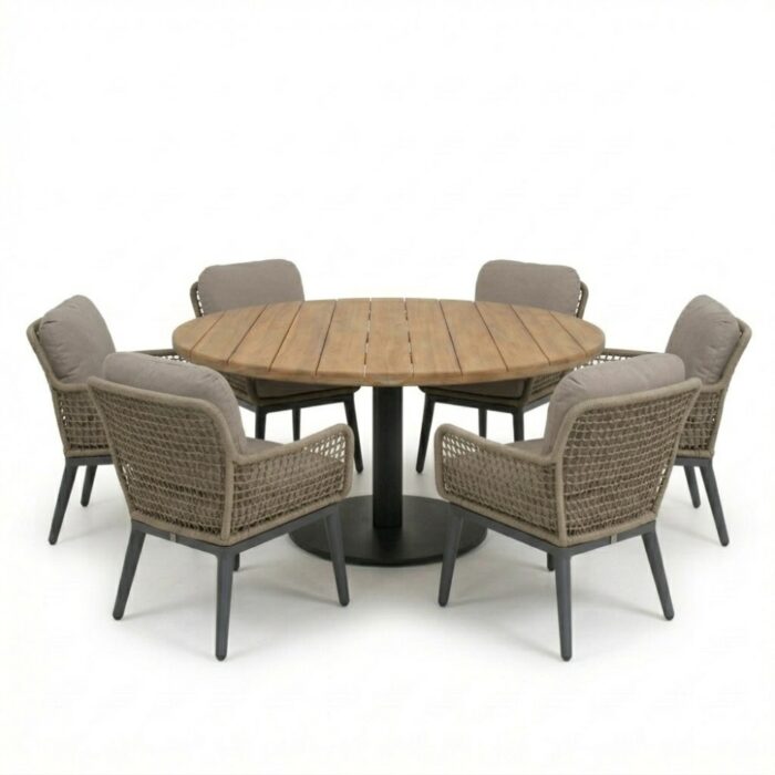 LUX outdoor living Salora antraciet/Mila beige/antraciet low dining tuinset | 6 personen | teakhout + touw | 150cm