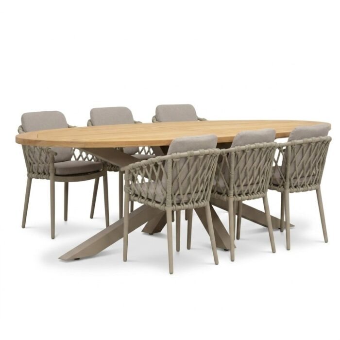 LUX outdoor living Cleve/Cleveland beige dining tuinset | 6 personen | teakhout + aluminium | 240cm ovaal
