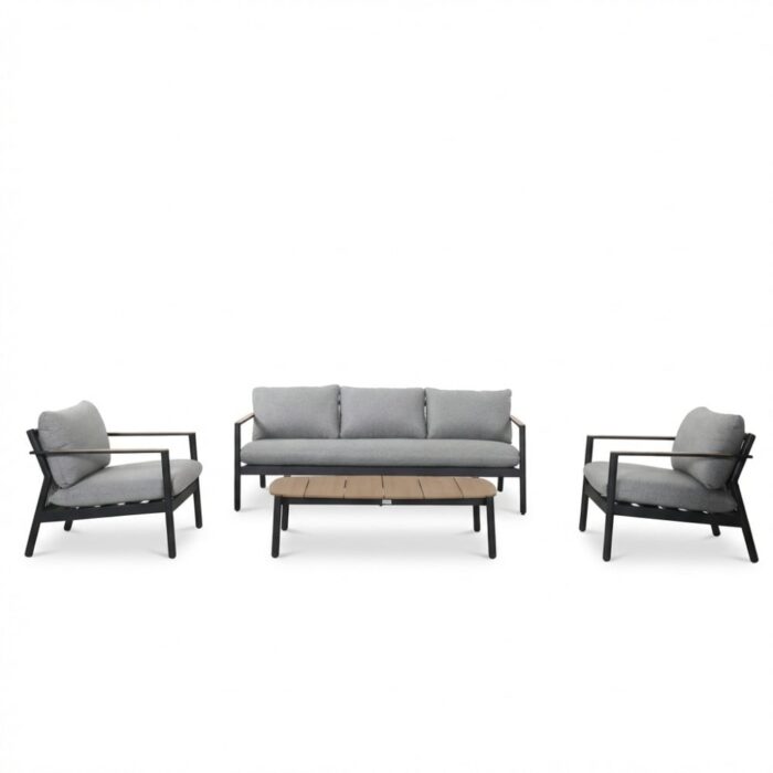BUITEN living Florence stoel-bank loungeset 5 personen incl. tafel | aluminium + touw | antraciet | 4-delig