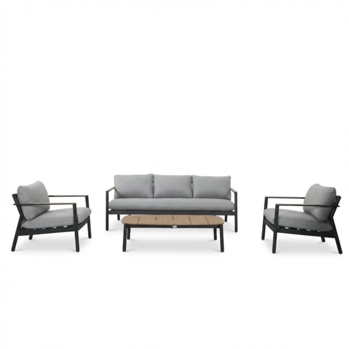 BUITEN living Florence stoel-bank loungeset 5 personen incl. tafel | aluminium + touw | antraciet | 4-delig