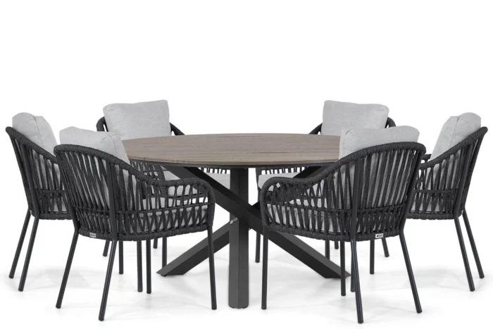 Coco Puerto/Ancona 150 cm dining tuinset 7-delig - Grijs-antraciet