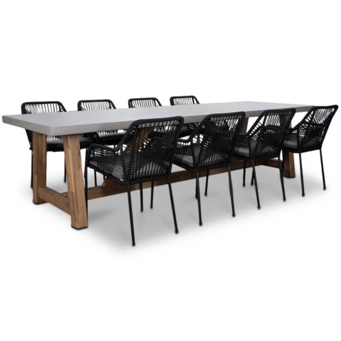 BUITEN living Veltis/Seville zwart dining tuinset | 8 personen | betonlook | 300cm – Betonlook, Zwart