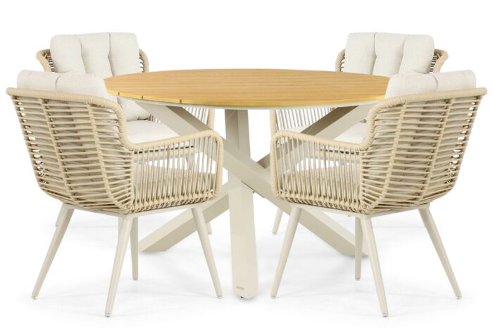 Coco Custa/Ancona 125 cm dining tuinset 5-delig – Taupe-naturel-bruin
