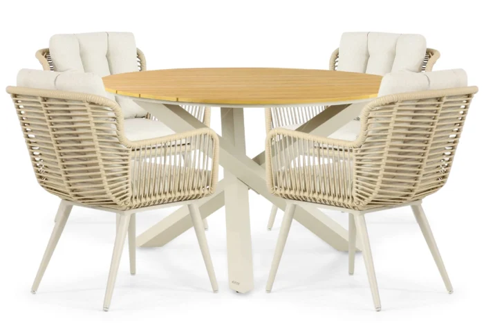 Coco Custa/Ancona 125 cm dining tuinset 5-delig - Taupe-naturel-bruin