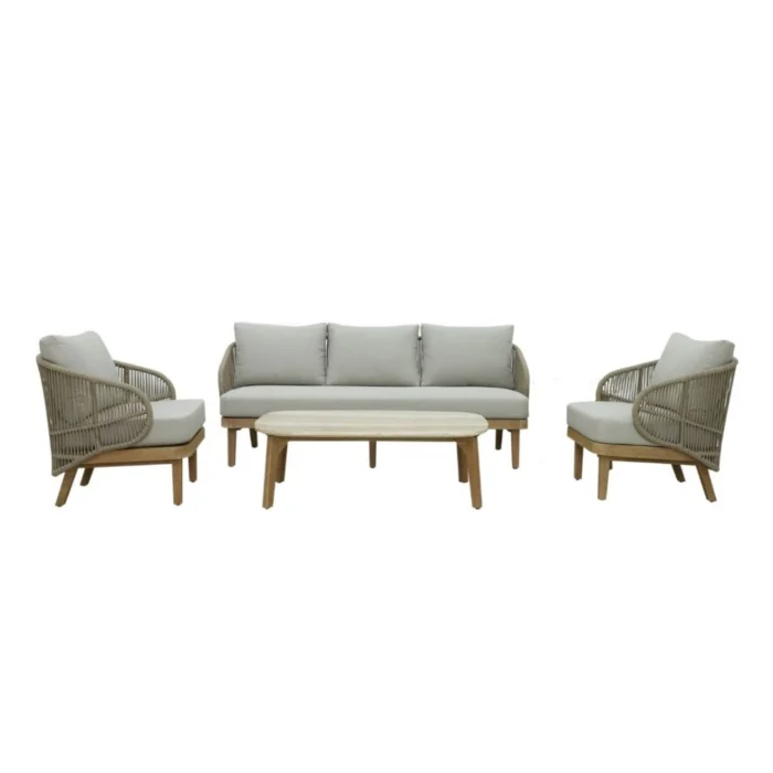 BUITEN living Matera stoel-bank loungeset 5 personen | eucalyptus + touw | zand/Light Teaklook | 4-delig - Taupe - Naturel - Bruin