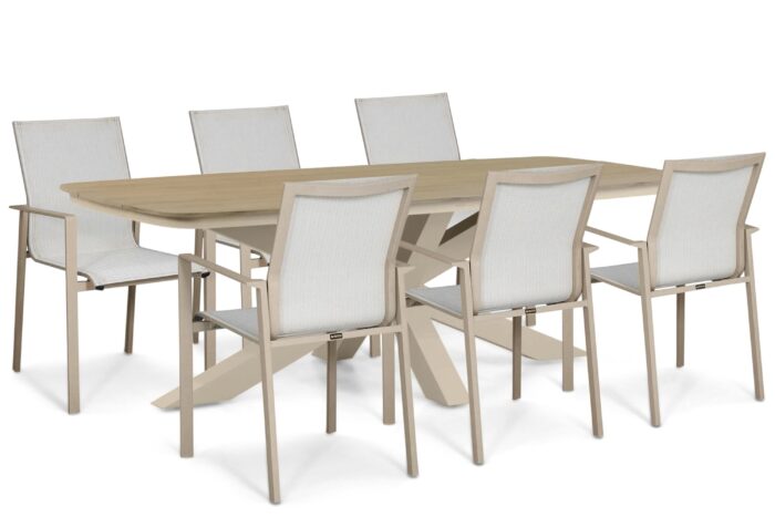 Lifestyle Garden Furniture Timo/Camila 220×100 cm dining tuinset 7-delig – Zand/Beige