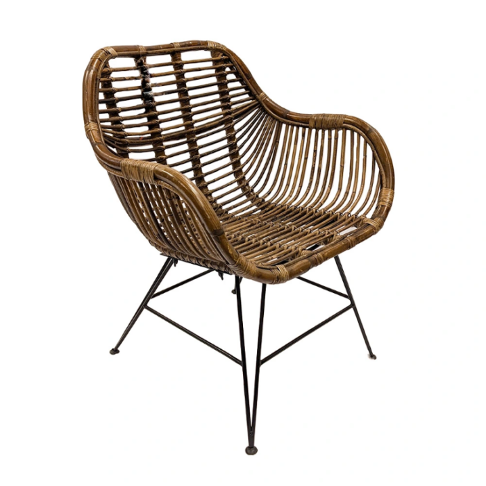 Van der leeden Rattan Iron Legs Dining Tuinstoel – bruin