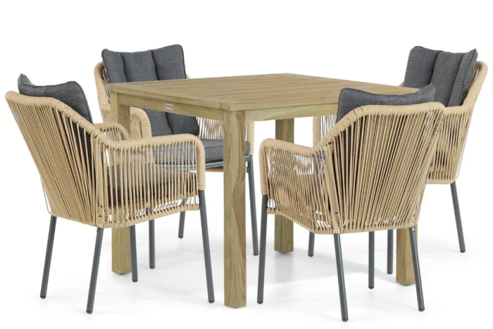 De Laan Projects Laan Marbella/Weston 90 cm dining tuinset 5-delig - Taupe-naturel-bruin