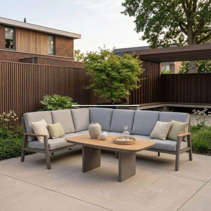 LUX outdoor living Florida dining loungeset 6 personen | aluminium + teak | beige | 5-delig 266x206cm