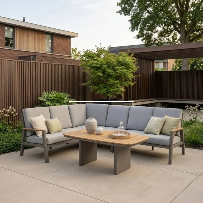 LUX outdoor living Florida dining loungeset 6 personen | aluminium + teak | beige | 5-delig 266x206cm