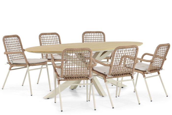 De Laan Projects Laan Catalone/Matara 220 cm dining tuinset 7-delig – Taupe-naturel-bruin