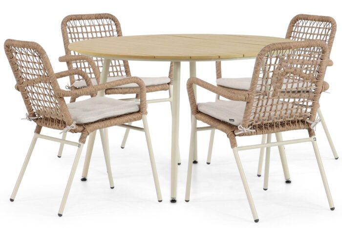 De Laan Projects Laan Catalone/Matale 125 cm dining tuinset 5-delig – Taupe-naturel-bruin