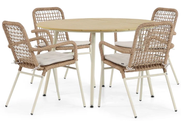 De Laan Projects Laan Catalone/Matale 125 cm dining tuinset 5-delig - Taupe-naturel-bruin